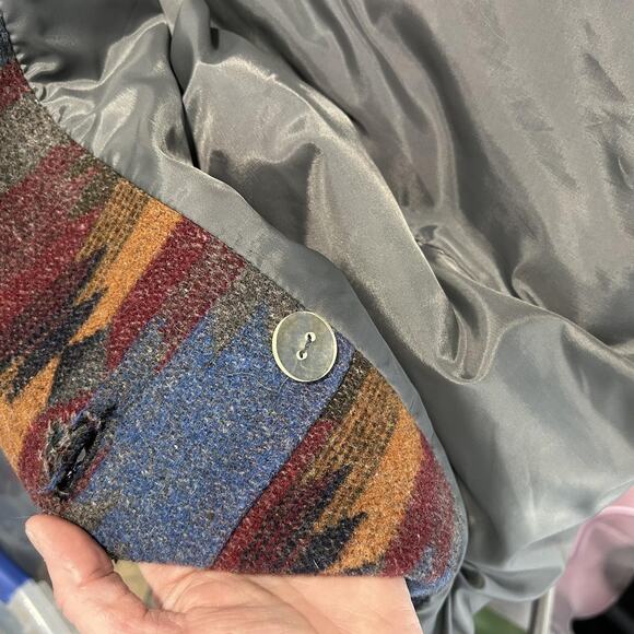 Andrea Marin Coat Womens Large Multicolor Hooded Wool Blend Aztec Boho Southwest - Picture 12 of 15